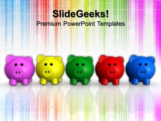 Five Colors Piggy Bank Finance PowerPoint Templates And PowerPoint Themes 1012 Five Colors Piggy Bank Finance PowerPoint Templates And PowerPoint Themes 1012