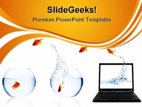 Five Goldfishes Moving Computer PowerPoint Themes And PowerPoint Slides 0411