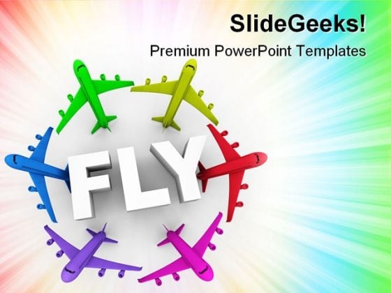 Fly Colorful Airplanes Transportation PowerPoint Templates And PowerPoint Backgrounds 0611