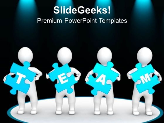 Four 3d Persons Holding Blue Puzzle Team PowerPoint Templates And PowerPoint Themes 1012 Four 3d Persons Holding Blue Puzzle Team PowerPoint Templates And PowerPoint Themes 1012