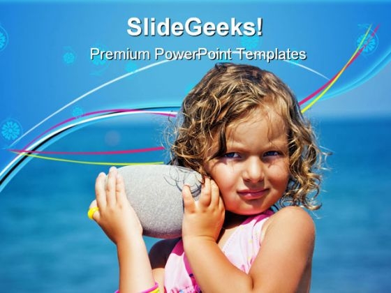 Girl Holds Stones Beach PowerPoint Templates And PowerPoint Backgrounds 0711