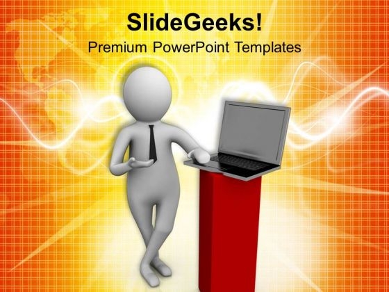 Give Presentation With Laptop PowerPoint Templates Ppt Backgrounds For Slides 0713 Give Presentation With Laptop PowerPoint Templates Ppt Backgrounds For Slides 0713