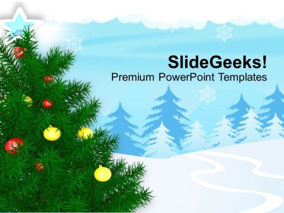 Glowing Christmas Tree In Snow PowerPoint Templates Ppt Backgrounds For Slides 1212