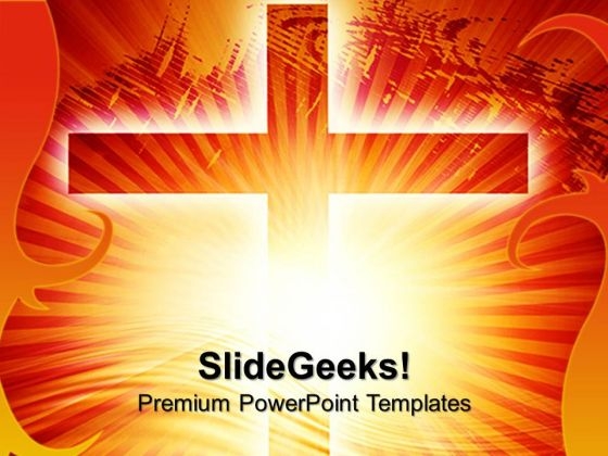 Glowing Cross Sunset PowerPoint Templates And PowerPoint Themes 0712
