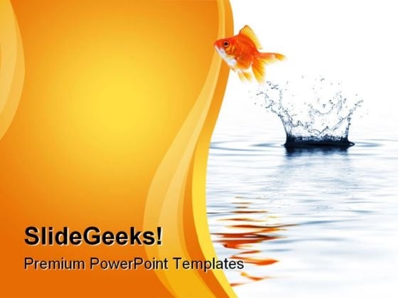 Gold Fish Jumping Business PowerPoint Template 1110