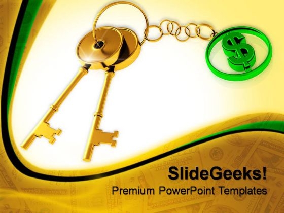 Gold Keys With Dollar Security PowerPoint Templates And PowerPoint Themes 0812