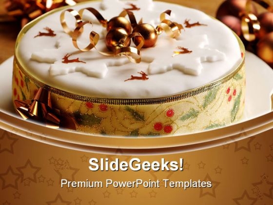 Gold Theme Christmas Cake Festival PowerPoint Themes And PowerPoint Slides 0311