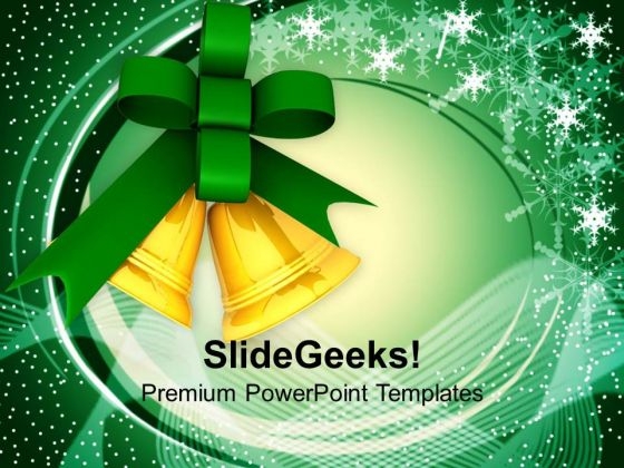 Golden Bells And Green Ribbon PowerPoint Templates Ppt Backgrounds For Slides 1212 Golden Bells And Green Ribbon PowerPoint Templates Ppt Backgrounds For Slides 1212