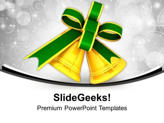 Golden Bells With Green Ribbon PowerPoint Templates Ppt Backgrounds For Slides 0113