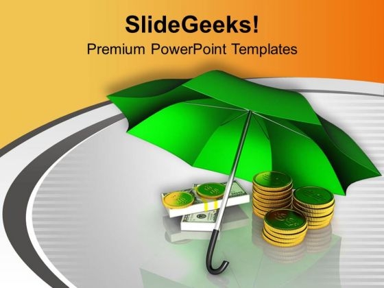 Golden Coins And Notes Under Blue Umbrella PowerPoint Templates Ppt Backgrounds For Slides 0213 Golden Coins And Notes Under Blue Umbrella PowerPoint Templates Ppt Backgrounds For Slides 0213