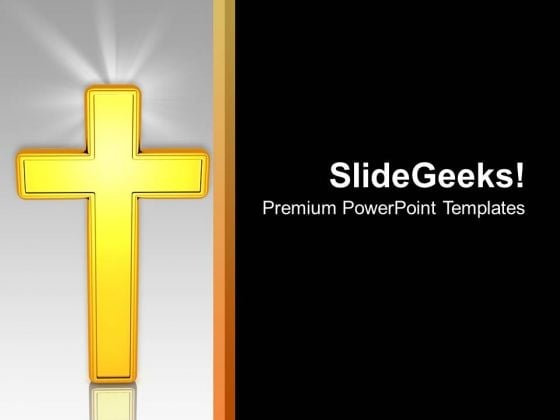 Golden Cross Religion Signs Christmas PowerPoint Templates Ppt Backgrounds For Slides 1212