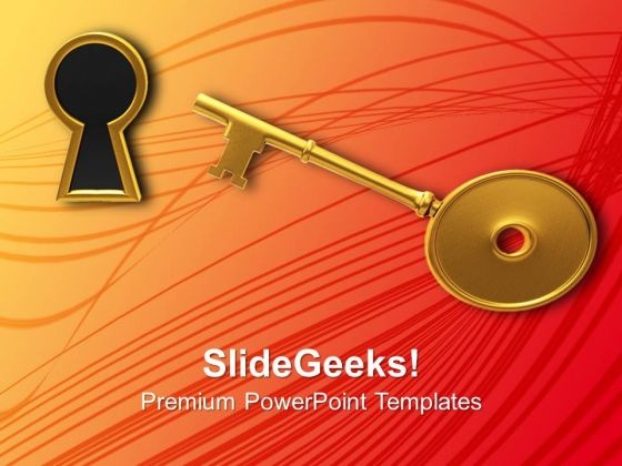 Golden Key And Keyhole Illustration PowerPoint Templates Ppt Backgrounds For Slides 0213