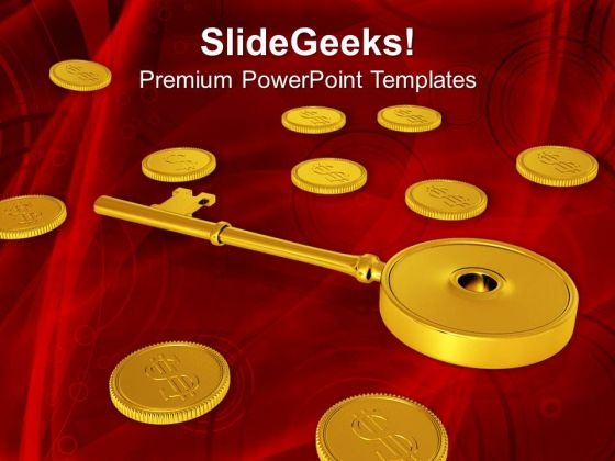 Golden Key With Coins Investment Security PowerPoint Templates And PowerPoint Themes 0812 Golden Key With Coins Investment Security PowerPoint Templates And PowerPoint Themes 0812