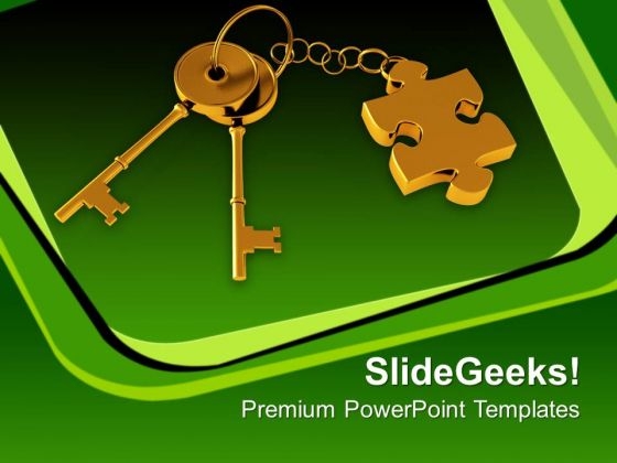 Golden Key With Puzzle Piece Security PowerPoint Templates And PowerPoint Themes 0912