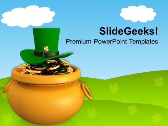 Golden Pot With Coins And Green Hat PowerPoint Templates Ppt Backgrounds For Slides 0313 Golden Pot With Coins And Green Hat PowerPoint Templates Ppt Backgrounds For Slides 0313