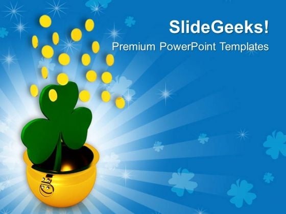 Golden Pot With Shamrock Falling Coins PowerPoint Templates Ppt Backgrounds For Slides 0313 Golden Pot With Shamrock Falling Coins PowerPoint Templates Ppt Backgrounds For Slides 0313