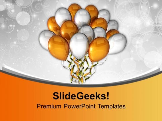 Golden Silver Party Balloons PowerPoint Templates Ppt Backgrounds For Slides 0113
