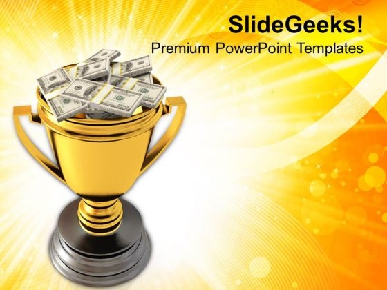 Golden Trophy Cup Full Of Money PowerPoint Templates Ppt Backgrounds For Slides 0213