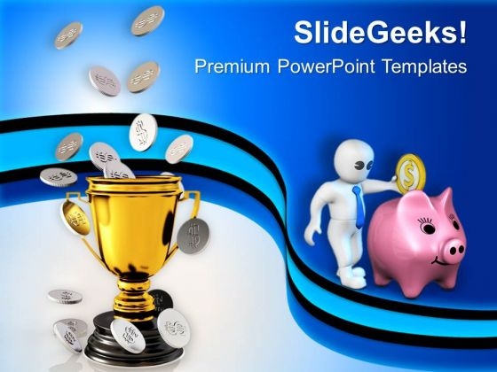 Golden Trophy With Coin Money Prize PowerPoint Templates Ppt Backgrounds For Slides 0213 Golden Trophy With Coin Money Prize PowerPoint Templates Ppt Backgrounds For Slides 0213