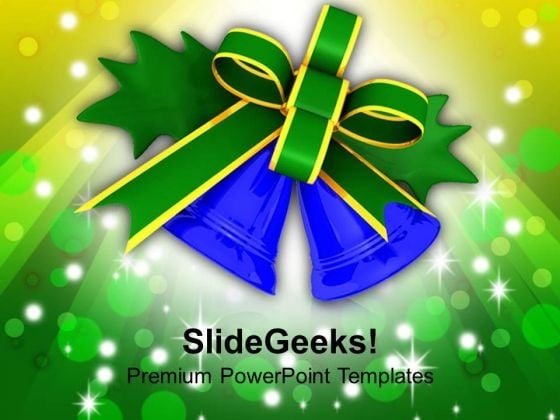 Green Bow Tied Around Blue Bells PowerPoint Templates Ppt Backgrounds For Slides 1212 Green Bow Tied Around Blue Bells PowerPoint Templates Ppt Backgrounds For Slides 1212