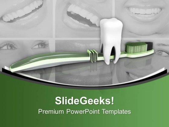 Green Frosted Thoothbrush Dental Theme PowerPoint Templates Ppt Backgrounds For Slides 0213