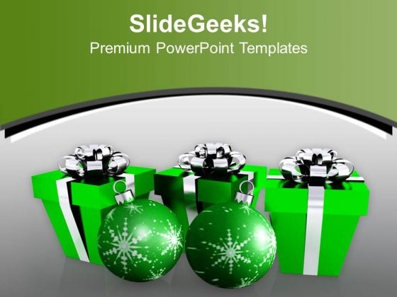 Green Gift Boxes With Balls Christmas PowerPoint Templates Ppt Backgrounds For Slides 1212 Green Gift Boxes With Balls Christmas PowerPoint Templates Ppt Backgrounds For Slides 1212
