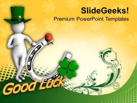 Green Man Showing Good Luck Symbol PowerPoint Templates Ppt Backgrounds For Slides 0313