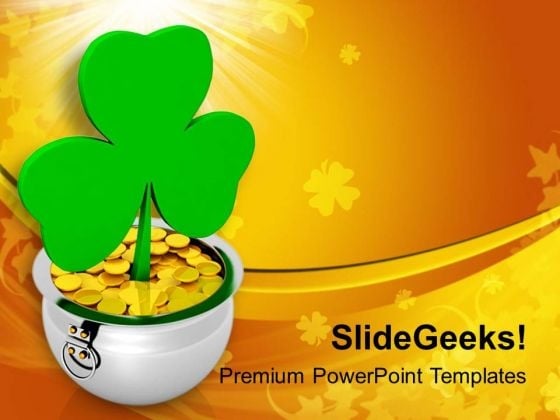 Green Shamrock With Gold Coins PowerPoint Templates Ppt Backgrounds For Slides 0313 Green Shamrock With Gold Coins PowerPoint Templates Ppt Backgrounds For Slides 0313