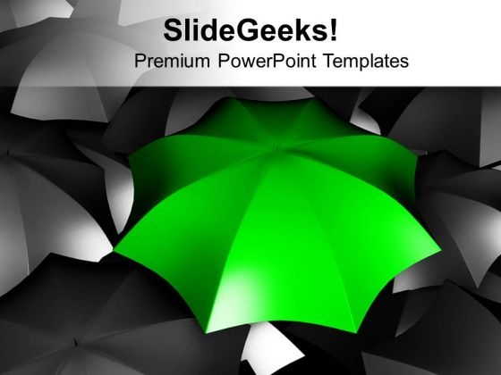 Green Umbrella In Black Umbrellas PowerPoint Templates Ppt Backgrounds For Slides 0113