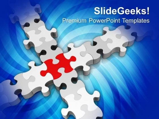 Grey Jigsaw Puzzles With One Red Piece Business PowerPoint Templates And PowerPoint Themes 1012