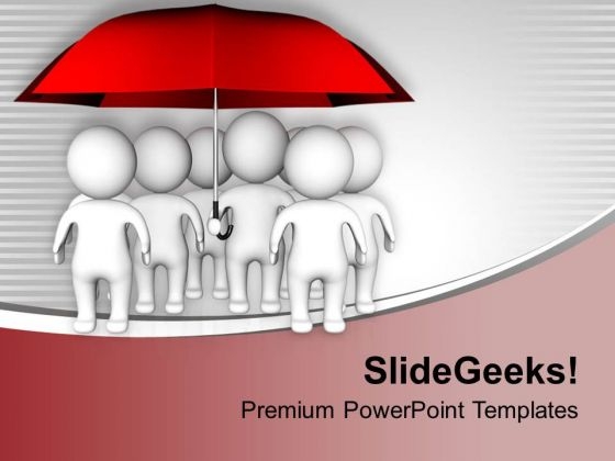 Group Of People Under Red Umbrella PowerPoint Templates Ppt Backgrounds For Slides 0413