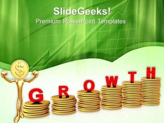 Growth Word On Golden Coins PowerPoint Templates Ppt Backgrounds For Slides 0713