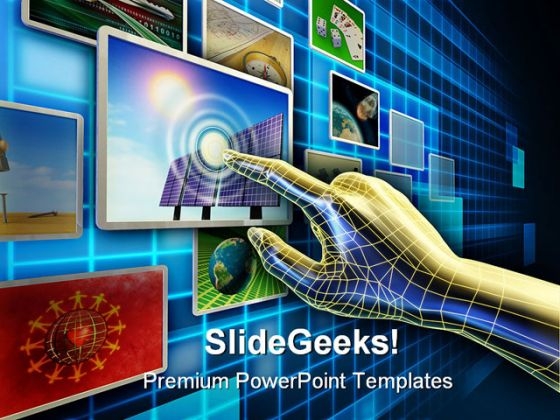 hand using a touch screen technology powerpoint templates and ppt templates technology
