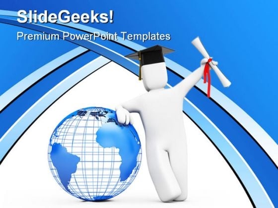 Happy Graduate Globe PowerPoint Background And Template 1210 Happy Graduate Globe PowerPoint Background And Template 1210