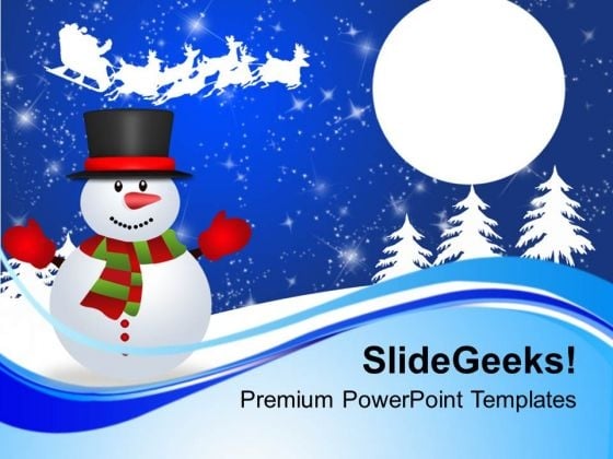Happy Snowman Waving To Santa Sleigh Holidays PowerPoint Templates Ppt Backgrounds For Slides 1112 Happy Snowman Waving To Santa Sleigh Holidays PowerPoint Templates Ppt Backgrounds For Slides 1112