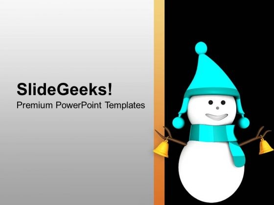 Happy Snowman With Jingle Bells PowerPoint Templates Ppt Backgrounds For Slides 0413