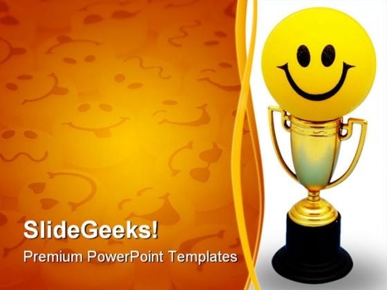 Happy Trophy Sports PowerPoint Template 0910 Happy Trophy Sports PowerPoint Template 0910
