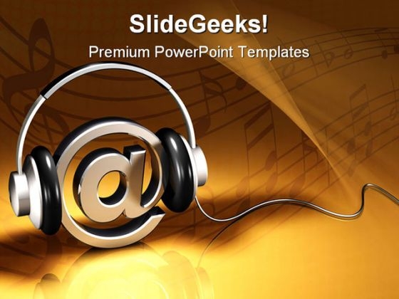Headphones And At Symbol Music PowerPoint Template 1110 Headphones And At Symbol Music PowerPoint Template 1110