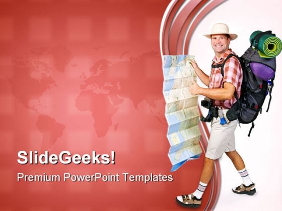 Hiker With Map Vacations PowerPoint Templates And PowerPoint Backgrounds 0711 Hiker With Map Vacations PowerPoint Templates And PowerPoint Backgrounds 0711