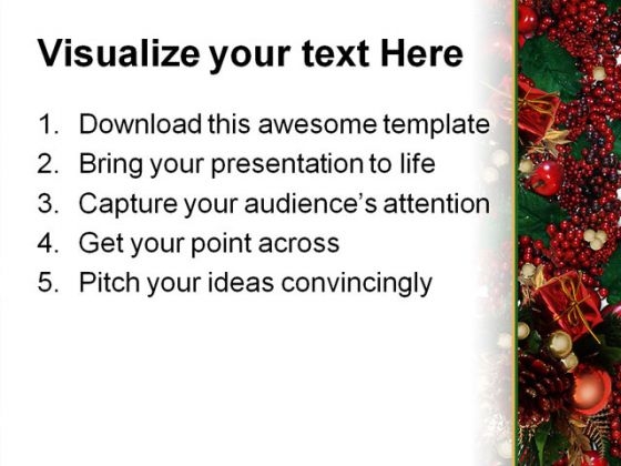 Holly Berries Christmas PowerPoint Template 0610 multipurpose professionally