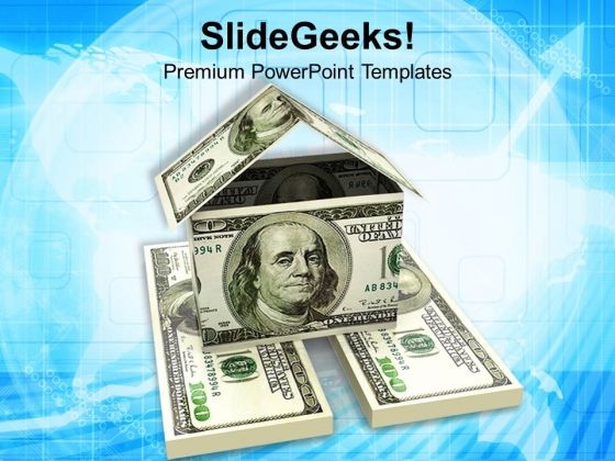 House Made From 100 Dollar Bills PowerPoint Templates Ppt Backgrounds For Slides 0113 House Made From 100 Dollar Bills PowerPoint Templates Ppt Backgrounds For Slides 0113