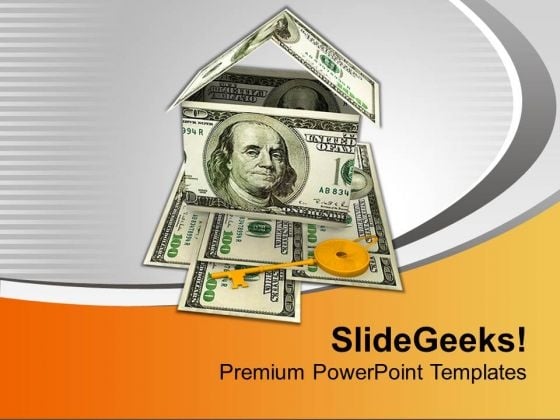 House Made With Dollar Bills Golden Key PowerPoint Templates Ppt Backgrounds For Slides 0213 House Made With Dollar Bills Golden Key PowerPoint Templates Ppt Backgrounds For Slides 0213