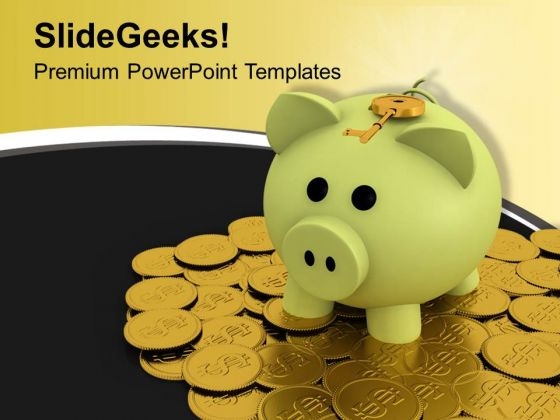Key With A Piggy Bank And Coins Banking PowerPoint Templates Ppt Backgrounds For Slides 1212