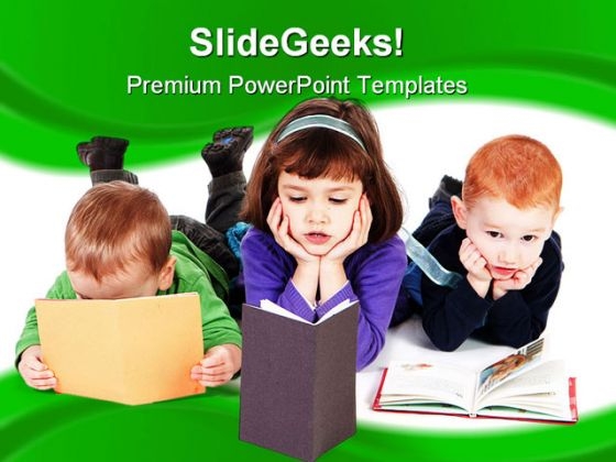 Kids Reading Books Education PowerPoint Template 1110