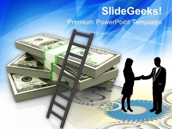Ladder On Stack Of Dollars Growth Business PowerPoint Templates Ppt Backgrounds For Slides 1212