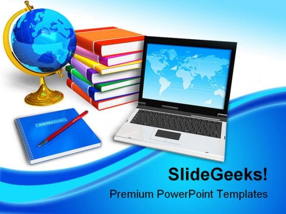 Laptop And Books Education PowerPoint Backgrounds And Templates 0111
