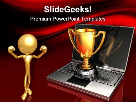 Laptop And Trophy Success PowerPoint Templates And PowerPoint Backgrounds 0311