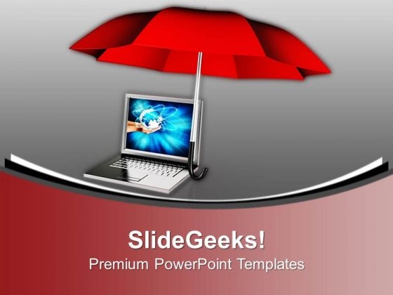 Laptop Under Umbrella Security PowerPoint Templates Ppt Backgrounds For Slides 0113