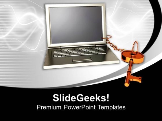 Laptop With Key And Chain Attached Success PowerPoint Templates Ppt Backgrounds For Slides 0213