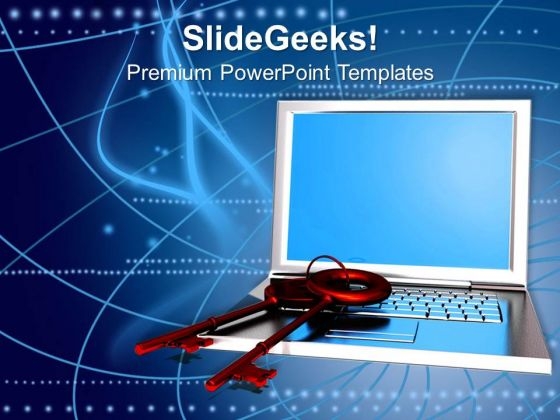 Laptop With Pair Of Keys Security PowerPoint Templates And PowerPoint Themes 0812